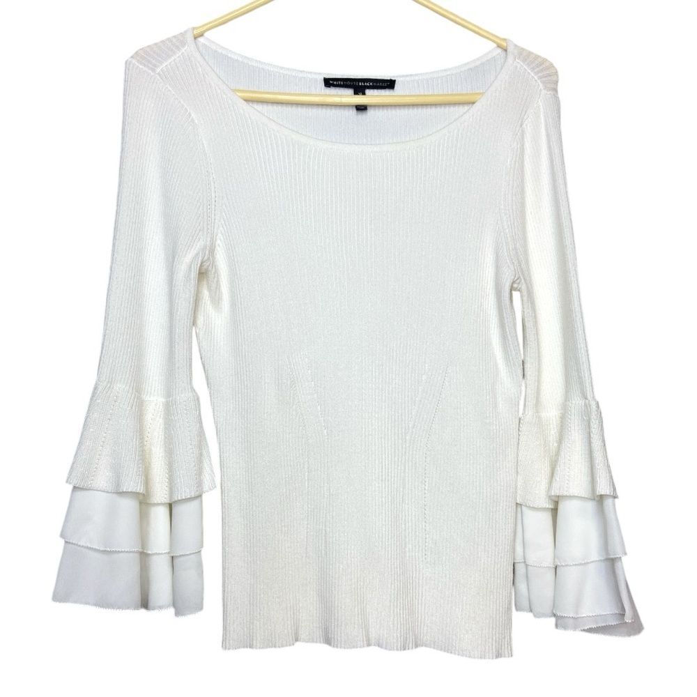 White House Black Market white bell knit sleeves sweater size M
